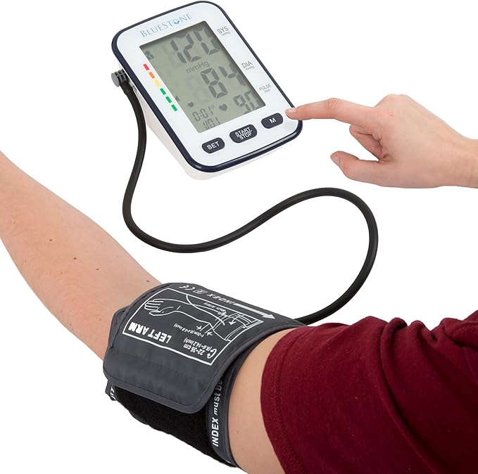 Bluestone Automatic Blood Pressure Cuff - Electronic Digital Blood Pressure Cuff Wrist and Upper Arm Heart Monitor with LCD Screen - Personal Health Tracking Device for Hypertension