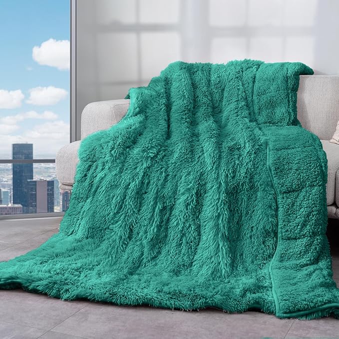 Cottonblue Weighted Blanket 15lbs for Twin Bed, Faux Fur Sherpa Weighted Blanket for Adults, Plush Cozy Bed Heavy Blanket for Calm and Relax,Forest Green, 48x72 inches