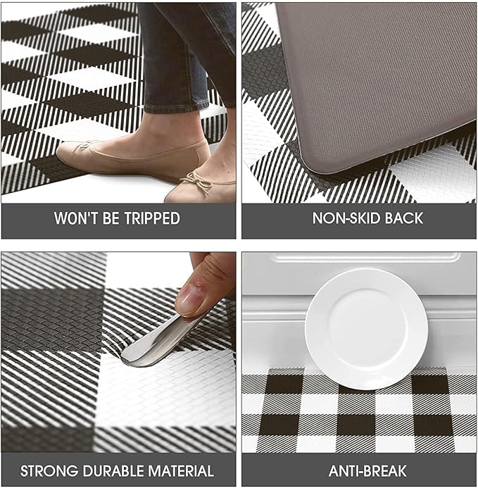 MAYHMYO Anti Fatigue Kitchen Rug Kitchen Floor Mat Cushioned Buffalo Plaid Kitchen Rugs and Mats Non Skid Waterproof Kitchen Mats for Floor Laundry Office Sink