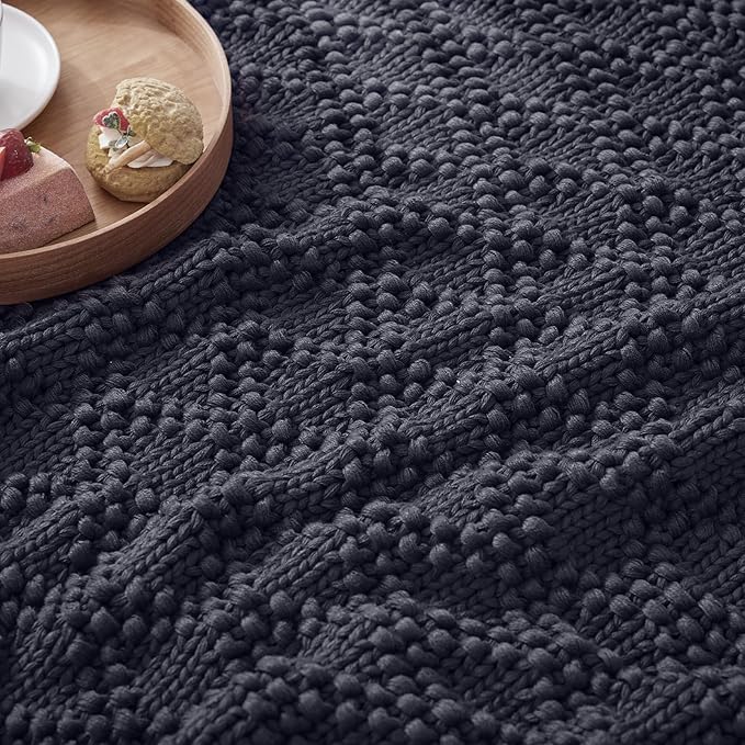 Knitted Weighted Blanket for Adult, Chunky Knit Weighted Throw for Sleep 50"*60" 5lbs, Cooling Breathable Heavy Blanket for Hot Sleepers, Machine Washable Blanket for Room Decor(Dark Grey)