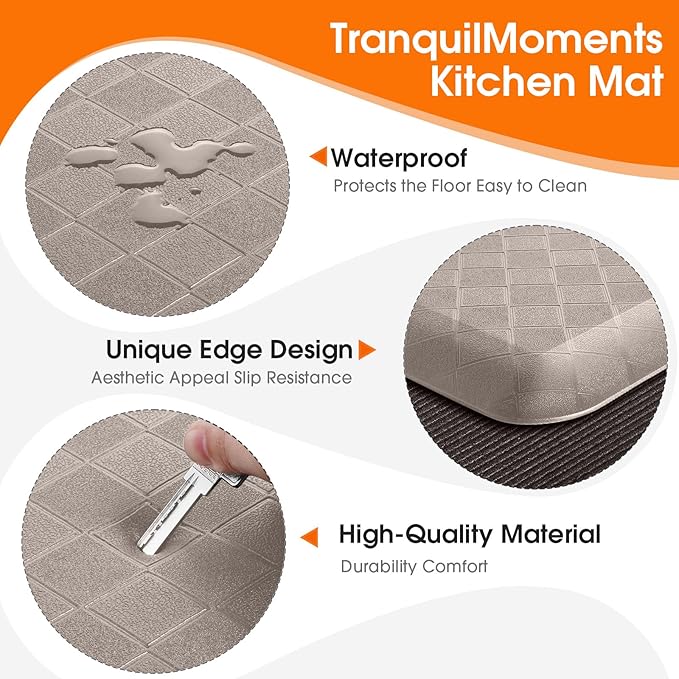 4/5 Inch Extra Thick Kitchen Mats for Floor,Non Slip Anti Fatigue Kitchen Rugs,Waterproof Stain Resistant Sink Mat,Cushioned Standing and Comfort Mats for Office (17"x60" Khaki)