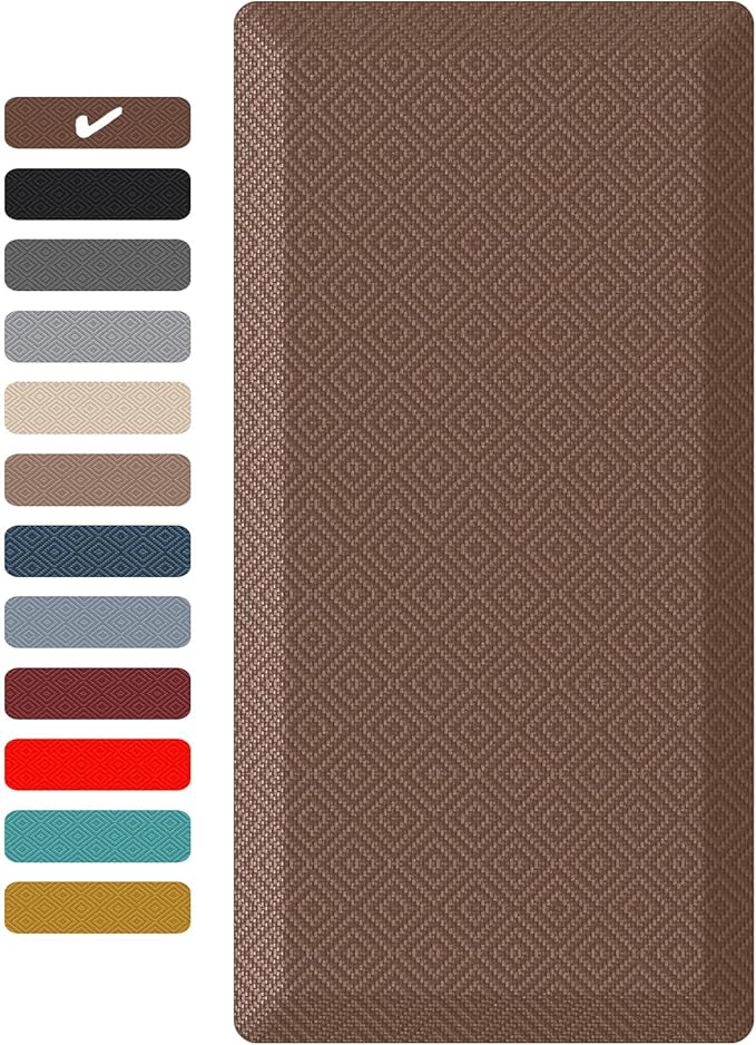 Ophanie Kitchen Mats for Floor, 3/4 Inch Thick Kitchen Rugs, 20'' x 60'' Anti Fatigue Standing Cushioned Mat, Waterproof,Comfort Ergonomic Mat for Office, Home, Sink, Brown Non-Slip Bottom