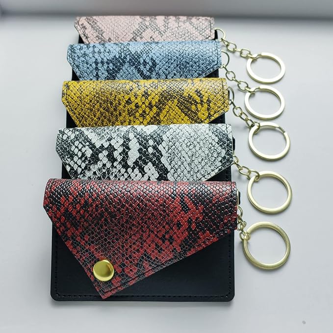 Birth Control Pill Case Holder Women Snakeskin Print Keychain Gift (Yellow)