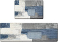 Anti-Fatigue Blue Grey Kitchen Rug Set of 2 Cushioned Abstract Rug for Floor, Art Standing Mat Waterproof Non-Slip Mat PVC Ergonomic Comfort Foam Kitchen Decor