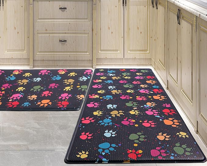 Kitchen Mat Cushioned Anti-Fatigue Floor Mat,Waterproof Non-Skid Kitchen Mats and Rugs Ergonomic Comfort Standing Mat for Kitchen, Home, Office, Sink, Laundry, Colorful Paws (Multicolor)