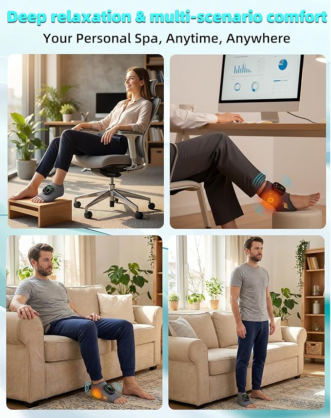 2in1 Ankle and Foot Massager with Heat and Vibration，Foot Renew. Cordless Ankle Massager for Blood Circulation and Pain Relief, Suitable for Neuropathy Gifts for Mom Dad Men Women（2Pcs）