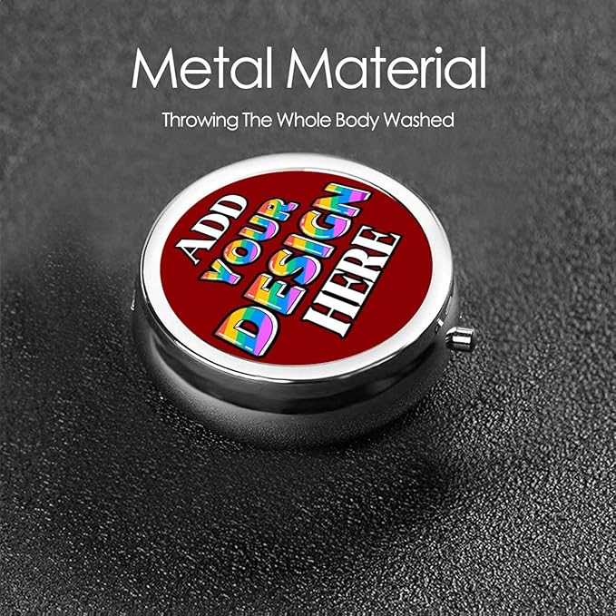 Custom Pill Container, Medicine Pill Box Case Organizer Travel Pill Holder Vitamin for Purse Med Wallet Portable Mini Pastillero Round, DarkRed, Customized Gifts