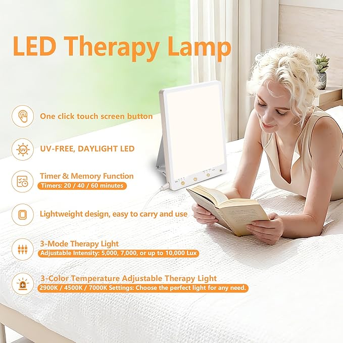 Light Therapy Lamp,10000 Lux Light Therapy Lamp -Full Spectrum Llight Therapy,3 Color Touch&Wall Mountable Daylight Therapy Lamp,Sunlight Lamp with Memory Function for Home & Office