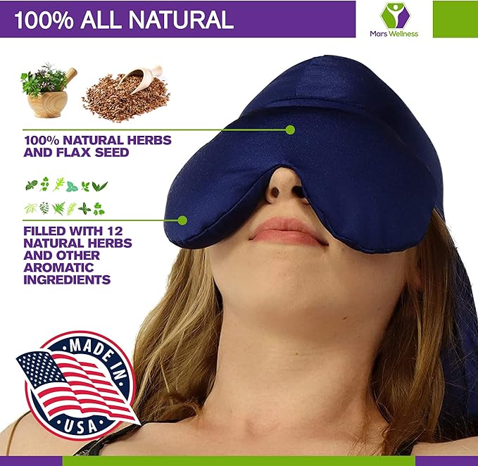 Sinus Pressure & Migraine Headache Relief Cap and Eye Wrap - Deep Penetrating Herbal Ice hat for Hot or Cold Sinus Pain Relief - 2 Pack