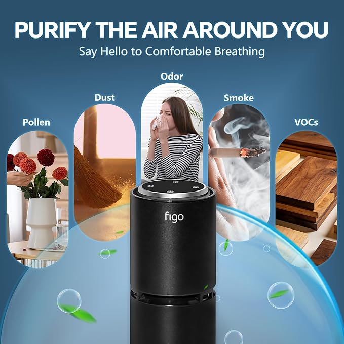 Figo 8th Gen Ionic Air Purifier, Filter-Free Compact Air Cleaner for Home & Car, Quiet Portable Odor Reducing Air Purifier for Small Spaces, Bedroom, Dorm Room, Desk