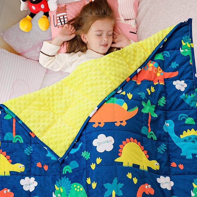 Sivio Weighted Blanket 3 lbs, Super Soft Crystal Velvet & Minky Dots Cartoon Patterns Reverise Heavy Throw, Heavy Blankets, 36 x 48 Inch Blue Dinosaur