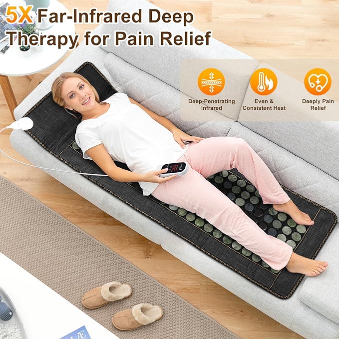 Infrared Heating Pad for Back, Full Body 72"x24", 6X Pain Relief with Natural Jade & Tourmaline, for Waist, Abdomen, Thigh, Hip, Neck, Shoulders & Back, Heats up to 154℉, Auto Shut-Off