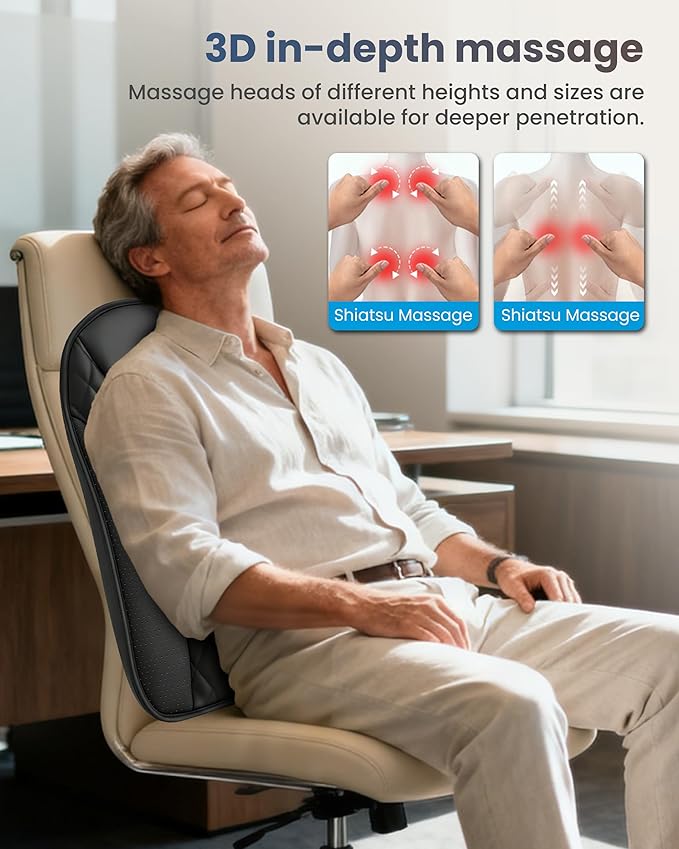 COMFIER Ultra-Slim Shiatsu Back Massager with Heat,Upper & Lower Back Massager, 4D Deep Tissue Chair Massager for Office,Heated Massage Chair,Up–Down Moving 20 Nodes