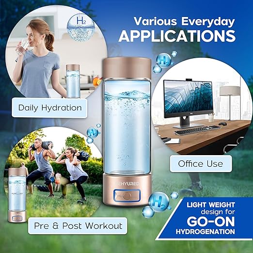 Hydrogen Water Bottle Generator - Hydrogen Water Bottle with Up to 6000ppb, 400ml Glass, Lightweight and Portable Design, Rechargeable USB/Battery/Electric Power, Gold/Silver (Silver)
