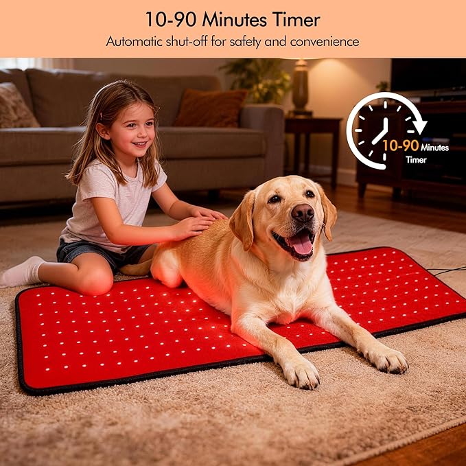 31.5 x11.8in Red Light Therapy for Dogs Mat with 240 LEDs, Dog Red Light Therapy Pad, 5-Stage Brightness,10Hz/40Hz Pulsed Modes for Joint & Muscle Comfort, Portable Pet Red Light Therapy for Home Use