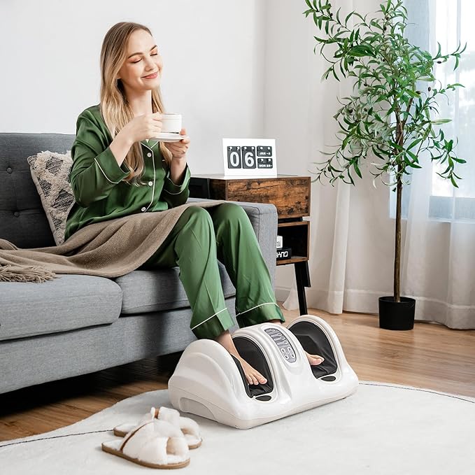 Giantex Shiatsu Foot Massager Machine for Feet, Leg Calf Ankle, Relieve Pain, Spa Gift Deep Kneading Rolling Massage, Electric Shiatsu Feet Massager w/Remote, 4 Modes, White