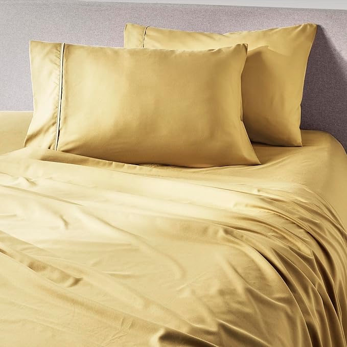 PeachSkinSheets Cooling Bed Sheets for Hot Sleepers - Ultra-Soft Breathable Luxury Microfiber Sheet Set, Moisture-Wicking, Deep Pocket, Oeko-TEX® (Split Head King Size (36" Split), Harvest Gold)