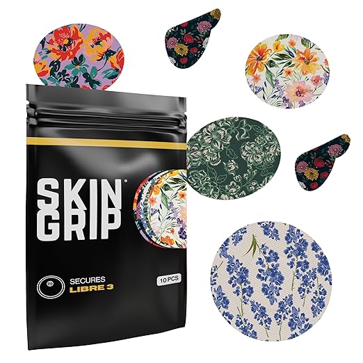 Skin Grip Freestyle Libre 3 & Instinct Sensor Covers-Waterproof & Sweatproof Adhesive Patches for 10-15 Days (Not for Libre2), Pre-Cut Continuous Glucose Monitor Diabetic Sensors Cover-10 Pack,Floral