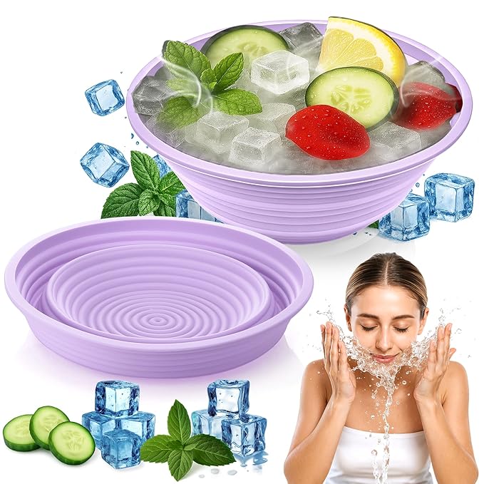 XANGNIER Face Bowl for Ice – Collapsible Silicone Facial Ice Bath Bowl for Cold Plunge Therapy, Skin Tightening & Acne Relief – Portable Spa Tool for Home & Travel, Purple