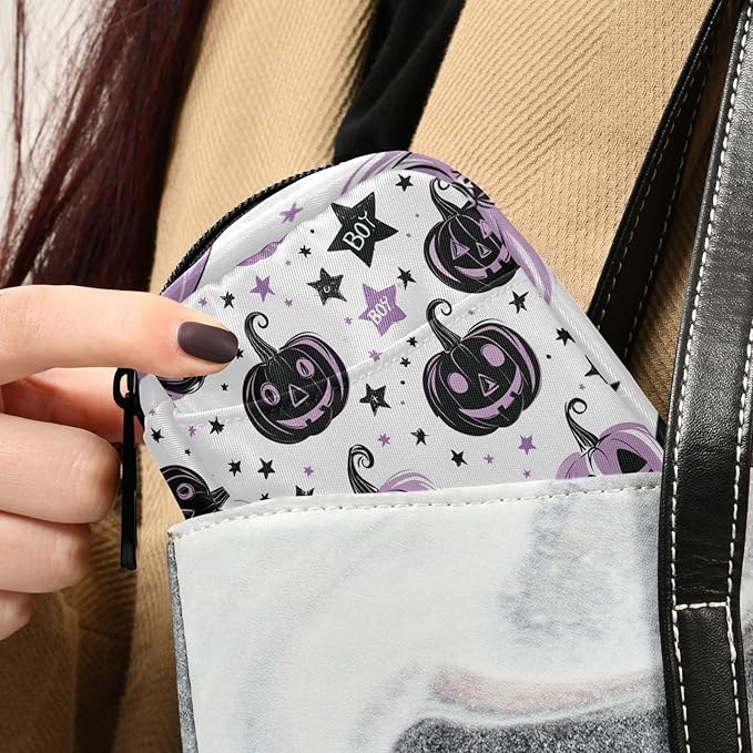 Halloween Spooky Pumpkins Purple Travel Pill Organizer Case Box Container Weekly Portable Vitamin Medicine Holder Storage Bag with Zipper Removable