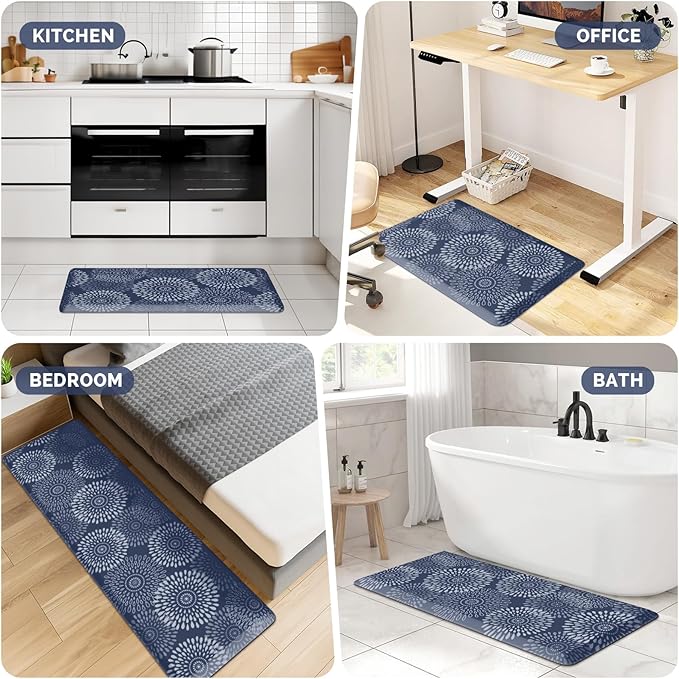 LuxStep Kitchen Mat Waterproof Kitchen Rugs for Floor Cushioned Anti-Fatigue Mat Non-Slip Standing Desk Mat Comfort Floor Mats for House Sink Office 17.3" x 39" Blue
