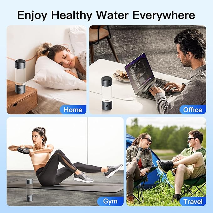 Hydrogen Water Bottle Generator,5500ppb Portable Water Ionizer Machine with SPE/PEM Technology in 5-Minute Electrolysis, Rechargeable Hydrogen Rich Cu