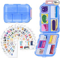 Large Travel Pill Organizer with 189 Stickers, 10 Compartments Travel Medicine Organizer Travel Pill Box Pill Case for Purse Airplane Car Nurse Vacation Essentials (Blue, 1 Pack)