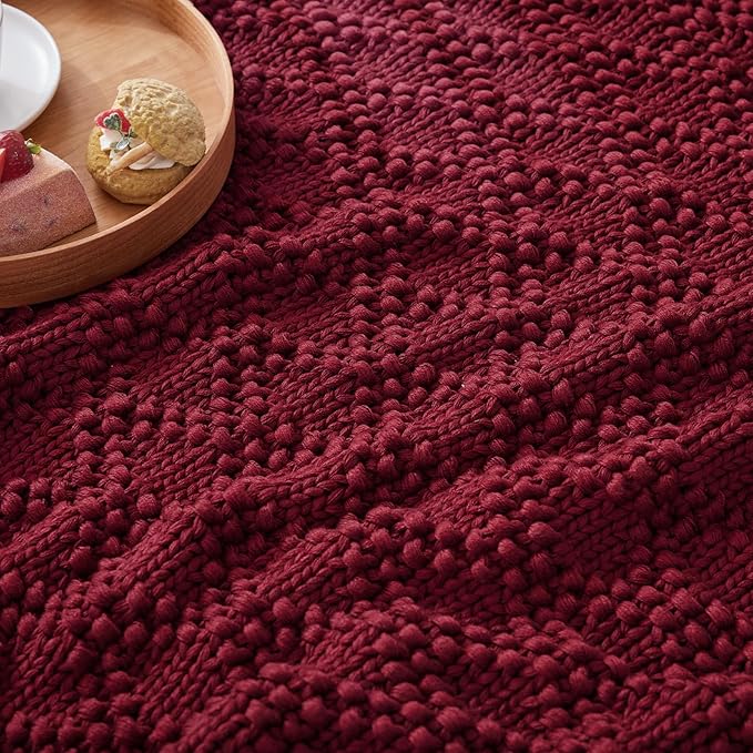 Knitted Weighted Blanket for Adult, Chunky Knit Weighted Throw for Sleep 50"*60" 5lbs, Cooling Breathable Heavy Blanket for Hot Sleepers, Machine Washable Blanket for Room Decor(Red)