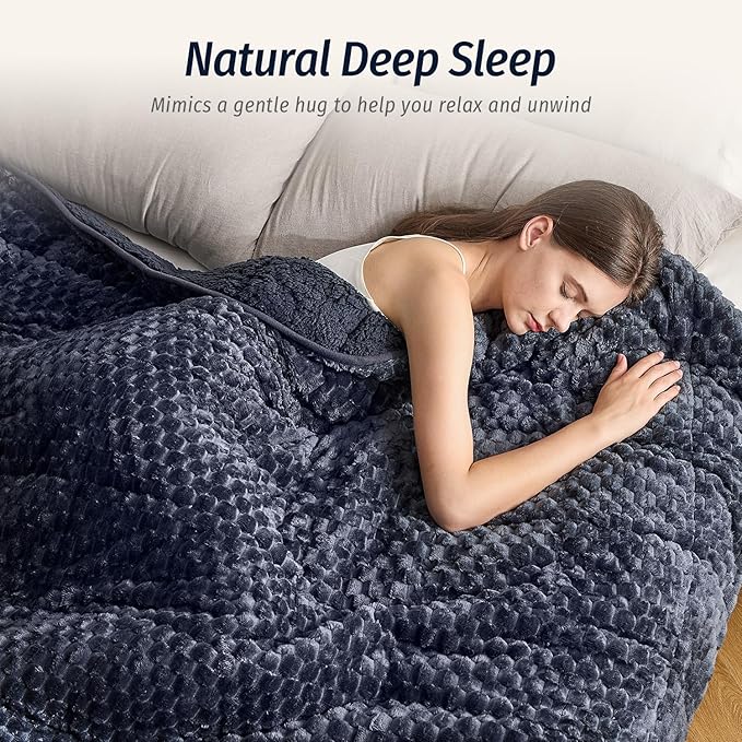 Wemore Fleece Weighted Blanket for Adults (60" x 80" 20lbs, Grey-Blue), Dual Sided Cozy Soft Sherpa Heavy Blanket, 3D Imitation Turtle Shell Warm Jacquard Flannel Weighted Blankets for Couch and Bed