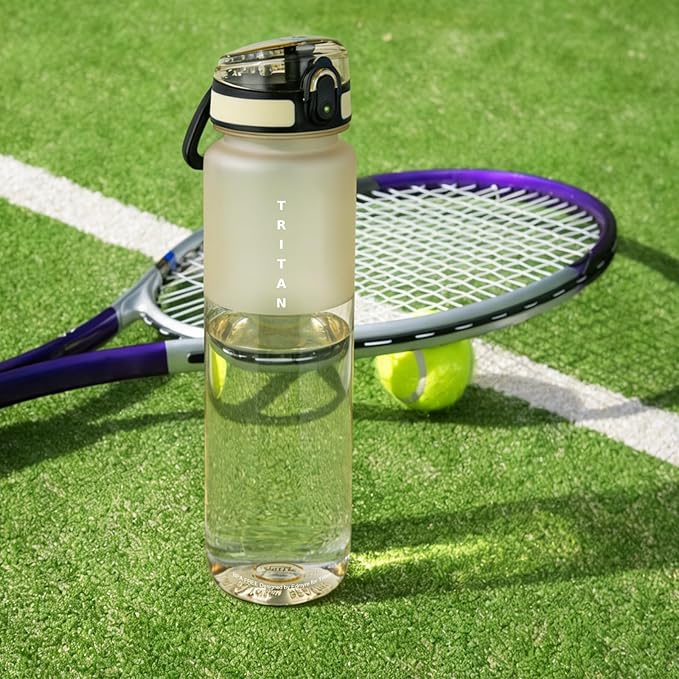 32oz Water Bottle with Chug Lid, Frosted & Clear Tritan BPA-Free, Leakproof, Wide Mouth, Portable Sports Water Bottle for Gym, Office, Travel, Outdoor (Beige)
