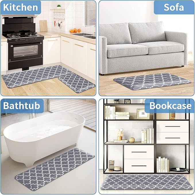 4/5 Inch Thick Kitchen Rugs, Kitchen Mat, Anti Fatigue Floor Mat, Waterproof Mats & Rugs, Heavy Duty PVC Ergonomic Comfort Standing Foam for Kitchen, Home, Office, Sink, Garage (24" x 17.3", Grey)