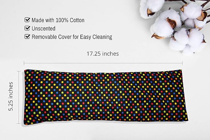 Microwavable Corn Filled Heating Pad and Cold Pack/Washable 100% Cotton Cover (Polka Dot - Multi Color, 5.25in W x 17.25in L)