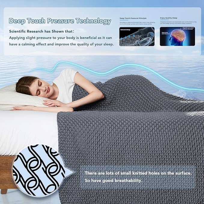 Topcee Knitted Weighted Blanket - 50"x60" 5lbs Cooling Chunky Knit Heavy Blanket for Adults Cable Yarn Knit Decorative No Beads Soft, Cozy and Cooling Weighted Throw Blankets Machine Washable