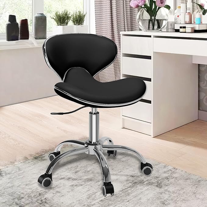 Multi-Purpose Adjustable Rolling Stool with Backrest,Drafting Spa Bar Medical Salon Tattoo Stool Chair with Wheels 360 Swivel,Heavy Duty,400lbs Weight Capacity,Black