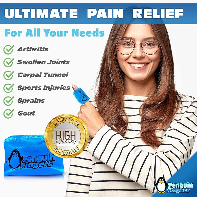Finger Ice Pack, Finger and Toe Cold Gel Reusable Cryotherapy Compression Sleeve for Injuries, Arthritis, Tendonitis, Gout, or Sprains, No-Toxins and Latex Free.