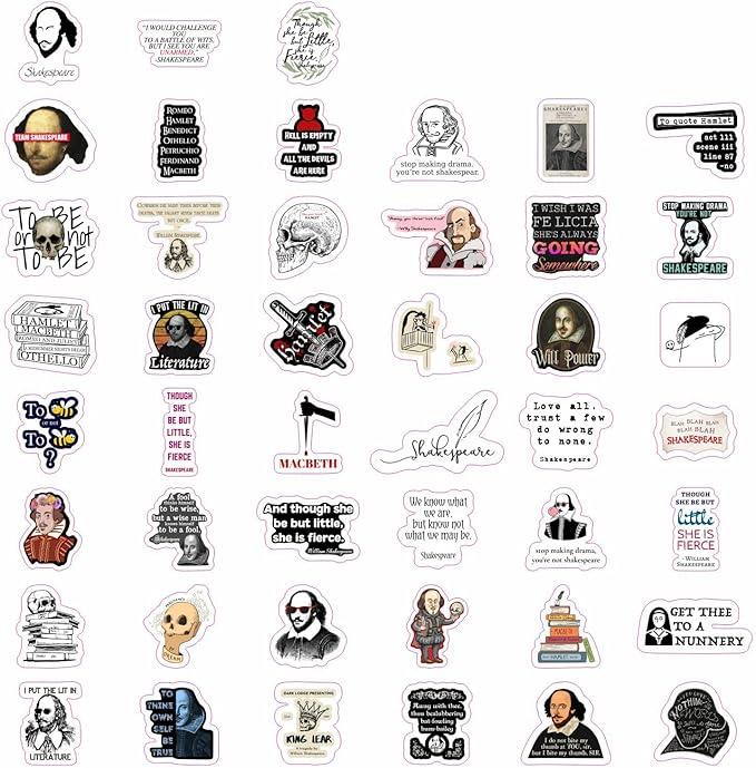 BulbaCraft Shakespeare Stickers – Literary Quote Vinyl Decals from Plays & Sonnets – Literature Waterproof Aesthetic Book Stickers for Laptops, Water Bottles - Shakespeare Gifts