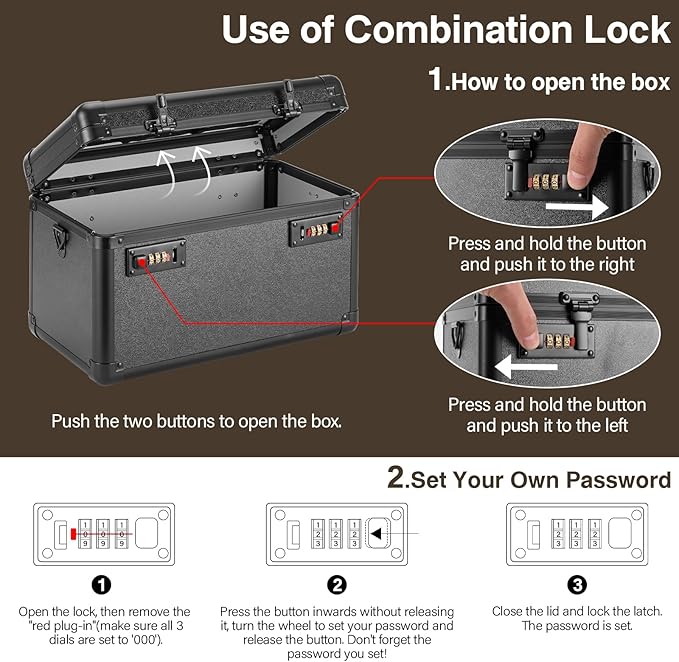 Medicine Lock Box, Lockable Storage Box for Drugs, Childproof Medication Storage with Combination Lock for Dorm/Outdoor/Home Personal Pill Organizers (Medium 11.2x7.4x6.8 Inch) Black