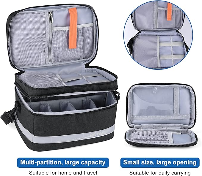 Medication Organizer Storage Bag,Portable Pill Bottle Organizer with Hand or One Shoulder,Travel Medicine Bag with Strap,Famliy First Aid Box for Medication(Black)