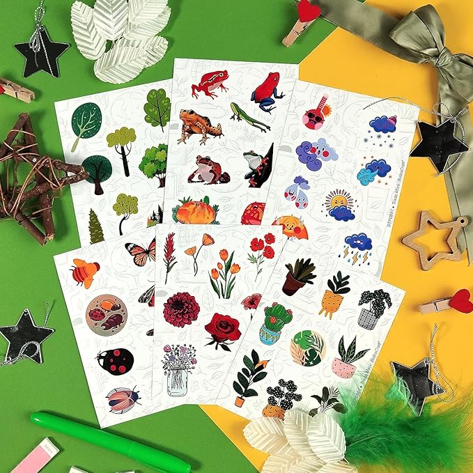 BulbaCraft Nature Stickers - Flowers, Mushrooms, Leaves, Plants, Insects & Bugs Stickers, Nature Party Decoration & Favors, Gifts for Women & Men
