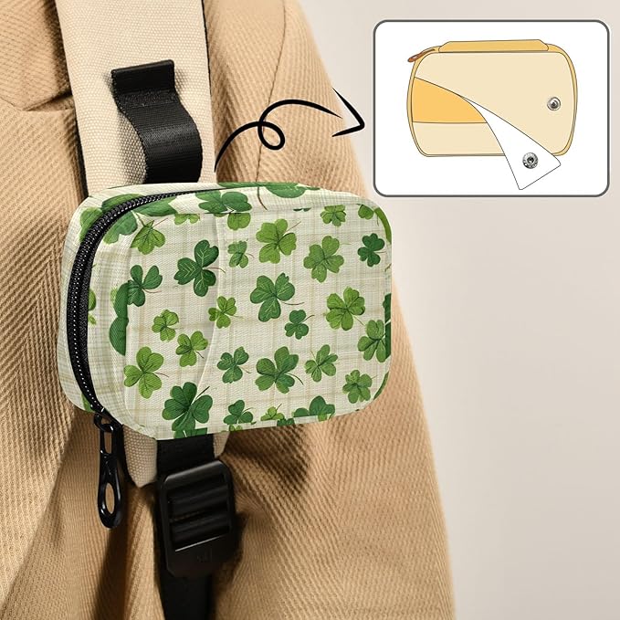 Beige Checkered Clovers Travel Pill Organizer Case Box Container Weekly Portable Vitamin Medicine Holder Storage Bag with Zipper Removable