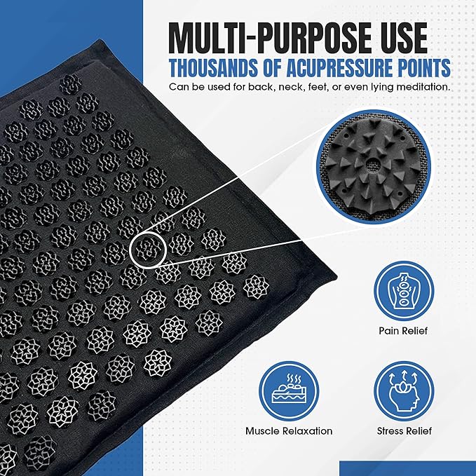 Acupressure Mat and Pillow Set, Linen Cotton Mat with HIPS Spikes for Back/Neck Pain Relief, Sciatic, Headache, Stress and Muscle Relaxation, Full Body Set with Carrying Bag