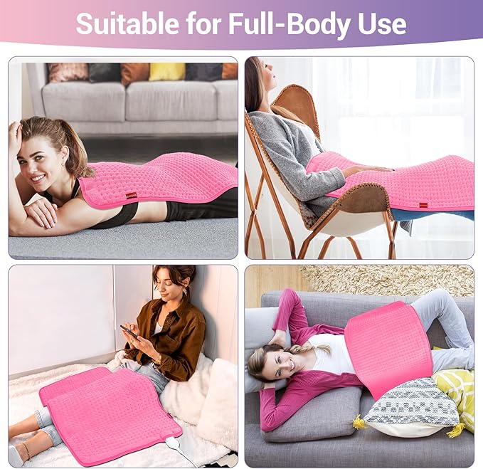 Comfytemp Extra Large Heating Pad for Back & Period, 33''x 17'' King Size, Electric XL Heated Pad for Shoulder/Neck/Knee, Small Lap Blanket, Washable (Pink)
