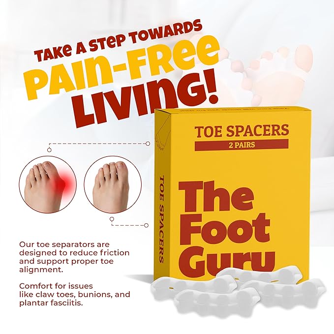 2x Pairs Orthopedic Toe Spacers - Toe Separators for Men & Women, Bunion Corrector, Hammer Toe Straightener, Yoga Toe Spacers, Toe Spreaders for Foot Pain Relief -Kubbar