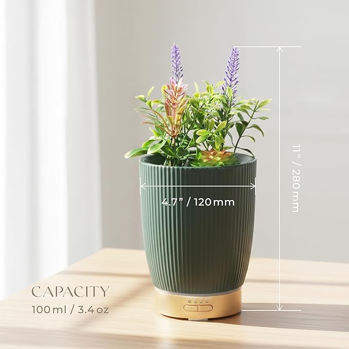 Earnest Living Essential Oil Diffuser Ceramic Artificial Succulent Plants Potted Diffuser 100 ml for Lavender Essential Oils Timers Night Lights and Auto Off Humidifier Aromatherapy Diffusers for Gift