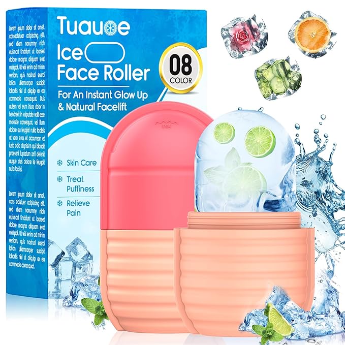 1Pcs Ice Roller for Face, Ice Face Roller, Reusable Silicone Ice Mold for Face, Facial Beauty Ice Roller Skin Care Tools for Shrink Pores Anti Wrinkle Reduce Puffiness (Pink)