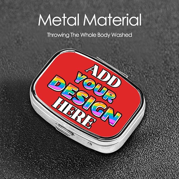 Custom Pill Container, Medicine Pill Box Case Organizer Travel Pill Holder Vitamin for Purse Med Wallet Portable Mini Pastillero Square, Red, Personalized Gifts