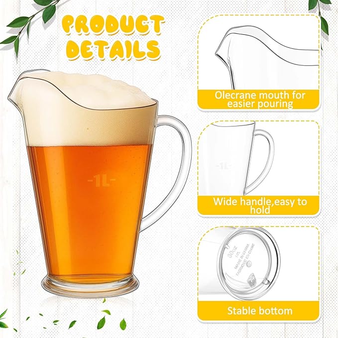 LemonRoad 6 Pcs 60oz Plastic Water Pitchers Clear Beer Pitchers for Party Restaurant, Reusable Indoor and Outdoor Water Serving Jugs for Juice Ice Tea Soda Pop Cold Drinks