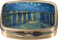 Dynippy Pill Case Pill Box with Mirror Retro Pocket 2 Compartment Medicine Case Vitamin Pill Organizer for Pocket Purse and Travel (A-Starry Night Over The Rhone)