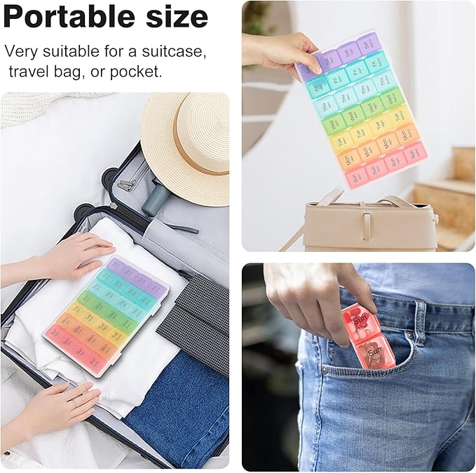 Large Weekly Pill Organizer, 4 Times a Day, 7-Day Moisture-Proof Pill Box with 28 compartments, Capable of Accommodating Large Amounts of Vitamins, Supplements, Fish Oil, and Medicine (White)
