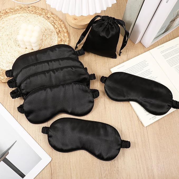 20 Pieces Silk Sleep Mask with Adjustable Strap, Black Eye Covers for Sleeping with 2PCS Storage Bags Soft Satin Eye Mask Blindfold Comfortable Sleeping Masks for Travel, Women Men